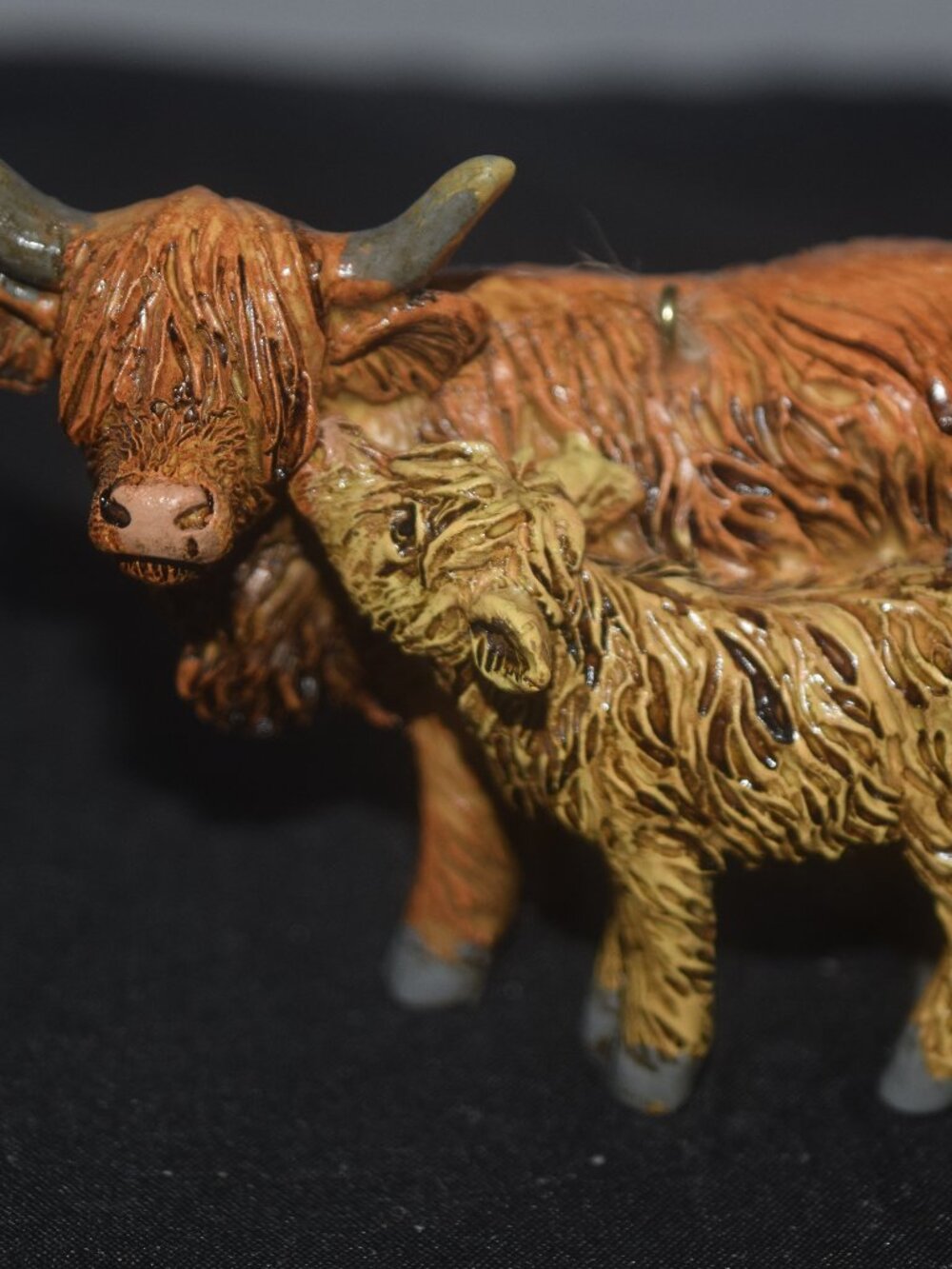 Collectible Resin Highland Cow Mom and Baby Figurine - 4" Rustic Statue
